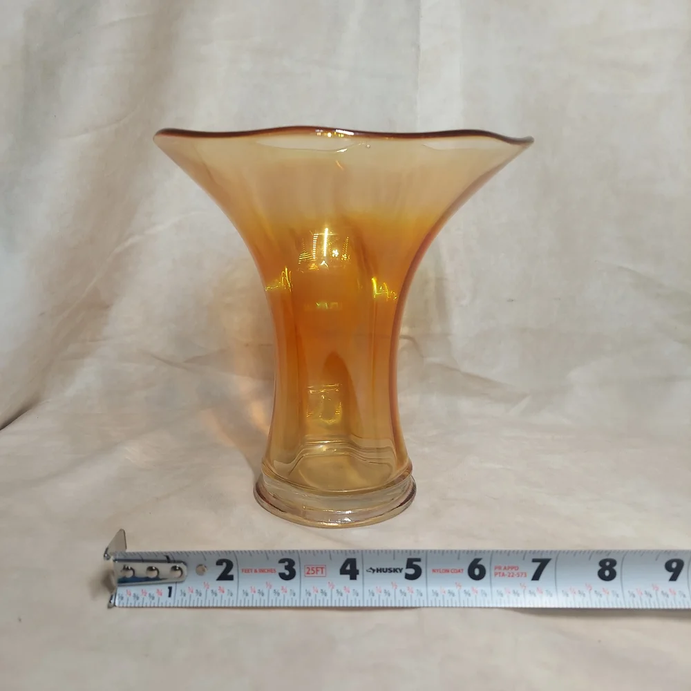 Vintage Imperial Marigold Carnival Glass Flared Trumpet Vase Ruffled Rim